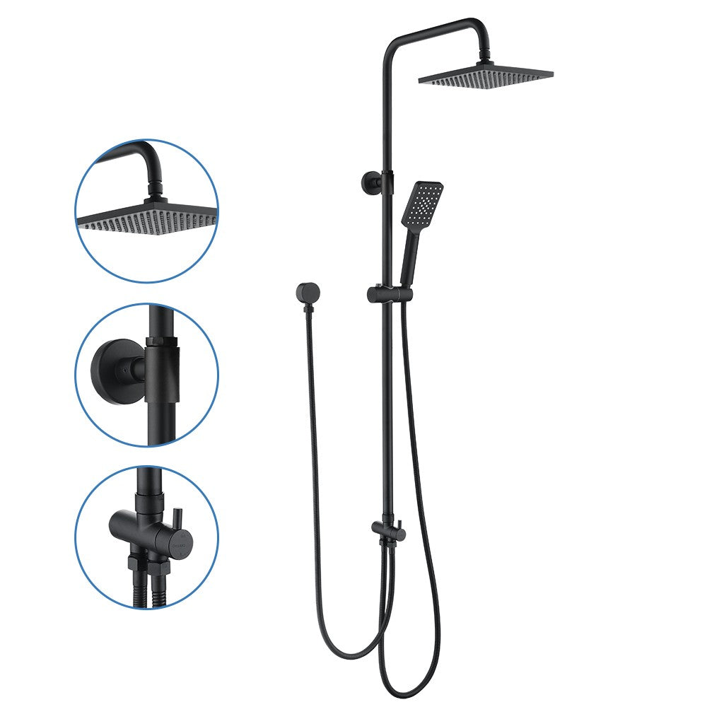 Decaura Square Shower Head Set  Black/Chrome Separate Water Inlet Wall Tapware