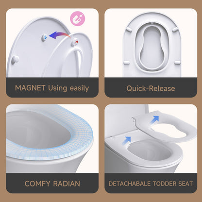 AQUATIZ Blue D-Shaped Family Toilet Seat with Built-in Potty Training Seat