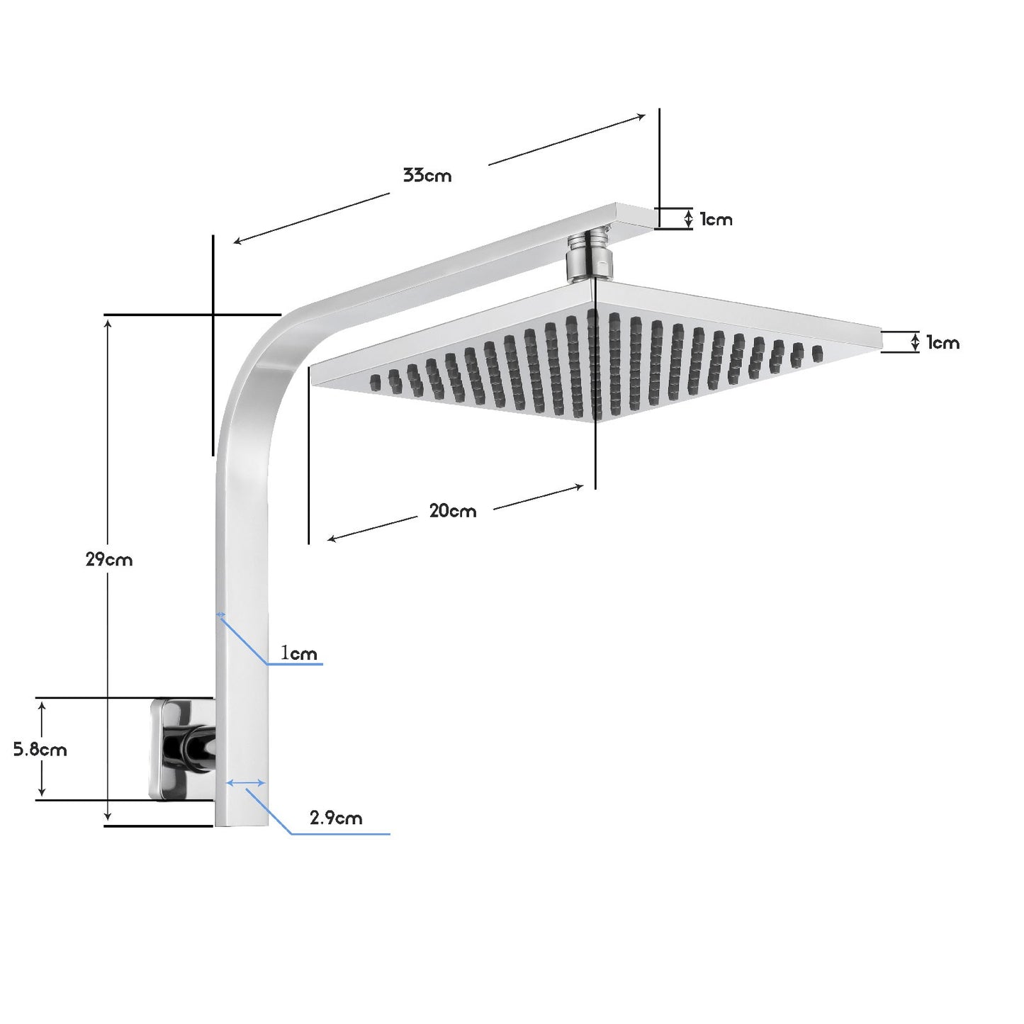 Decaura 8" Rain Shower Head Gooseneck Shower Arm Set Shower Mixer Tap Square