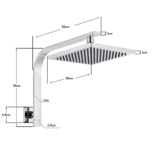 Decaura 8" Rain Shower Head Gooseneck Shower Arm Set Shower Mixer Tap Square