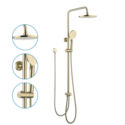 Decaura Shower Head Set Brushed Gold Round Rail Set Shower Mixer Tap Wall Mount