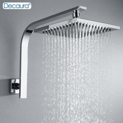 Decaura 8" Rain Shower Head and Gooseneck Shower Arm Square Chrome Wall Mount