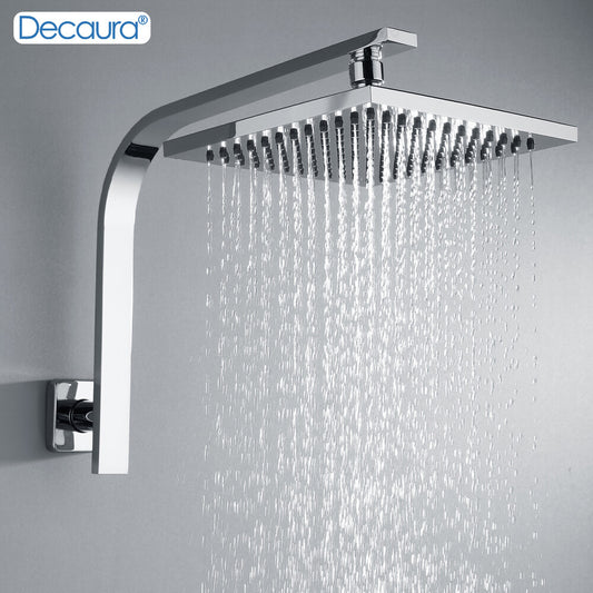 Decaura 8" Rain Shower Head and Gooseneck Shower Arm Square Chrome Wall Mount