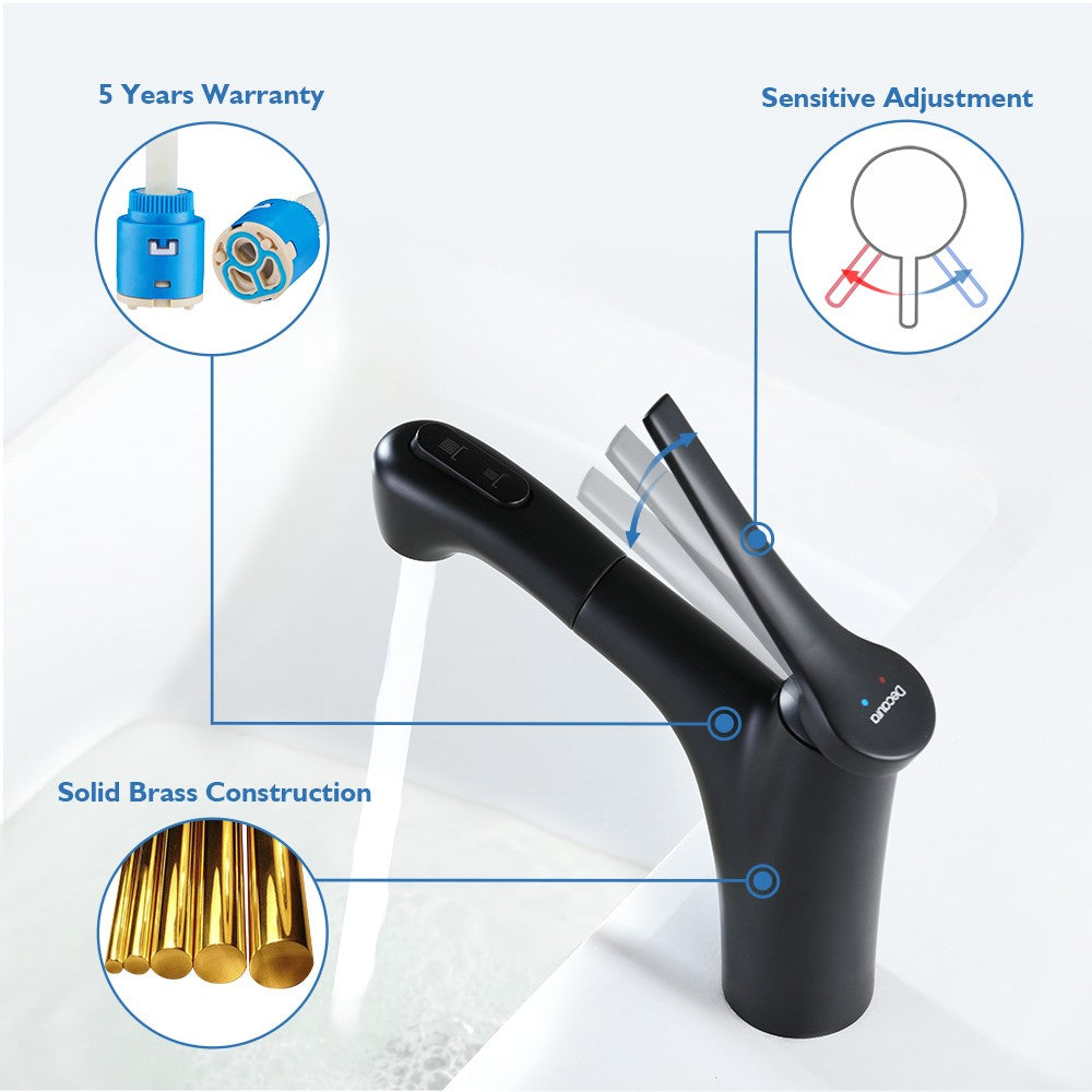 Decaura Black Bathroom Basin Mixer Tap Vanity Faucet Pull Out 2-mode Spray