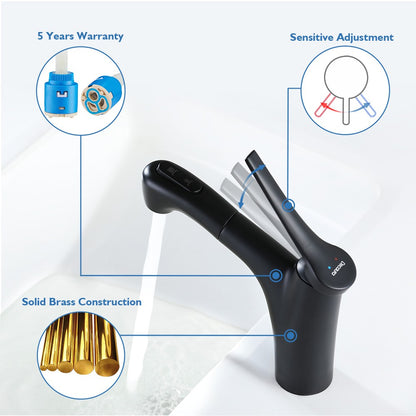 Decaura Black Bathroom Basin Mixer Tap Vanity Faucet Pull Out 2-mode Spray