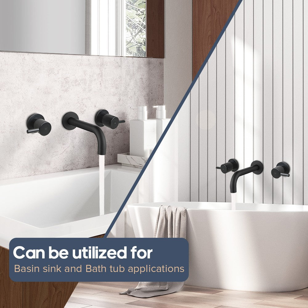 Decaura Basin Taps and Water Spout Set Bath Tub Spouts Outlet Wall Mount Black