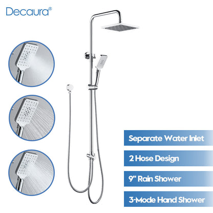 Decaura Dual Shower Head Set 8" Rain Shower Square free Water Inlet Chrome