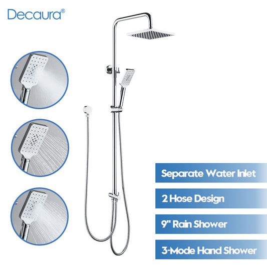 Decaura Dual Shower Head Set 8" Rain Shower Square free Water Inlet Chrome