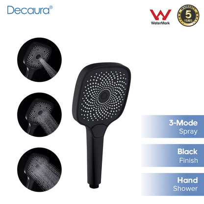 WELS Hand Held Shower Head Black Square 3-Mode Spray