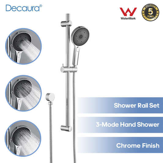 WELS Hand Held Shower Head on Sliding Rail Bar Chrome Round Shower Mixer Taps