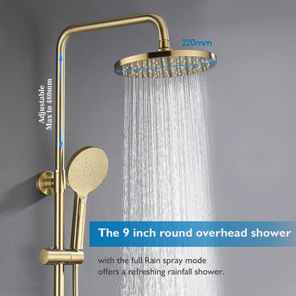 Decaura 9" Rain Shower Head Set Brushed Gold Separate Water Inlet Elbow Round