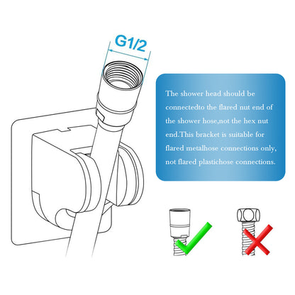 Hand Held Shower Head Set Black Square with Adhesive Head Holder and 1.5m Hose