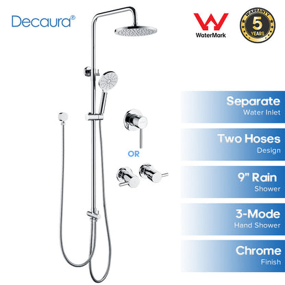 Decaura 9" Rain Shower Head Set Separate Water Inlet Elbow Sliding Mixer Taps