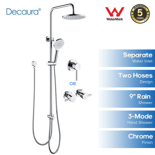 Decaura 9" Rain Shower Head Set Separate Water Inlet Elbow Sliding Mixer Taps