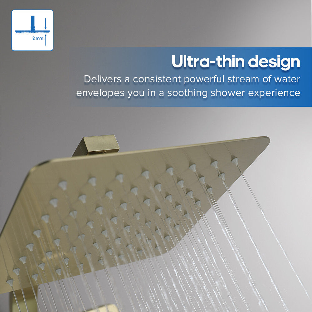 Decaura Brushed Gold Shower Head Set Square 20cm Rainfall 3-Mode Hand Held