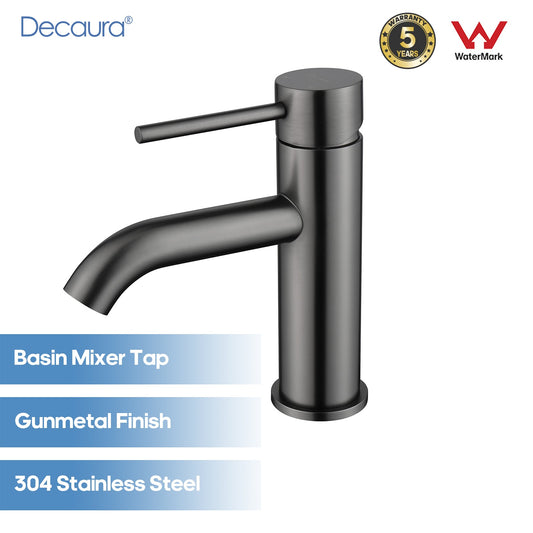 Decaura Bathroom Basin Mixer Tap Brushed Gunmetal Short Vanity Faucet Round