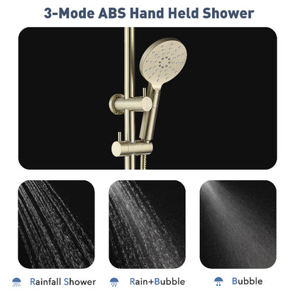 Decaura Shower Head Set Brushed Gold Round Rail Set Shower Mixer Tap Wall Mount