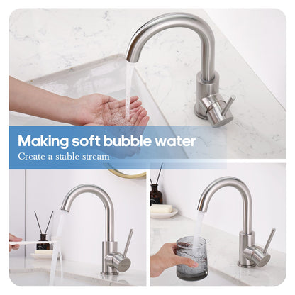 Decaura Bathroom Basin Mixer Tap Brushed Nickel with Swivel Arm 243mm tall