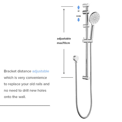 Decaura Hand Held Shower Head on Rail Sliding Bar Wall Mount 3-Mode Spray