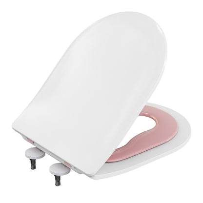 AQUATIZ Pink D-Shaped Family Toilet Seat with Built-in Potty Training Seat