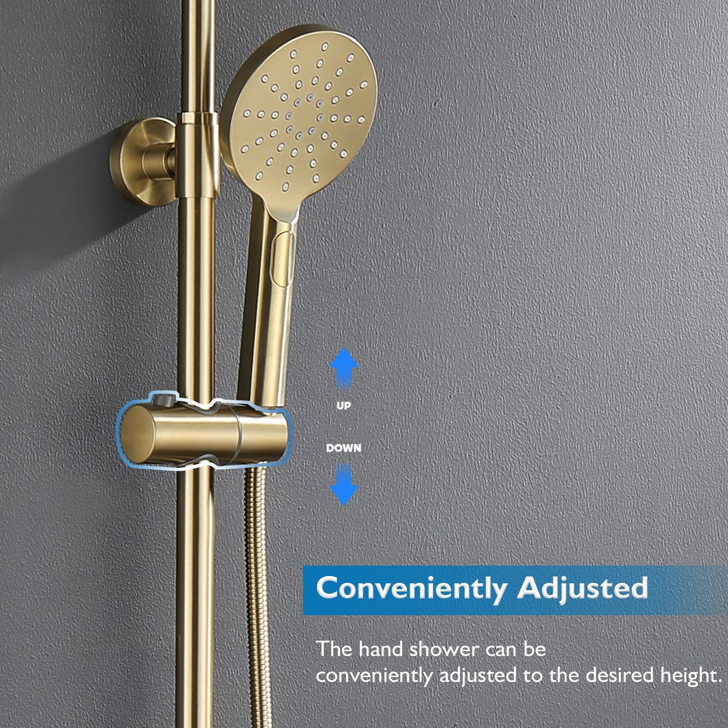 Decaura Shower Head Set Brushed Gold Round Rail Set Shower Mixer Tap Wall Mount