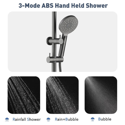 Decaura Brushed Gunmetal Shower Head Set 8" SUS Rain Shower and 3-Mode Hand Head