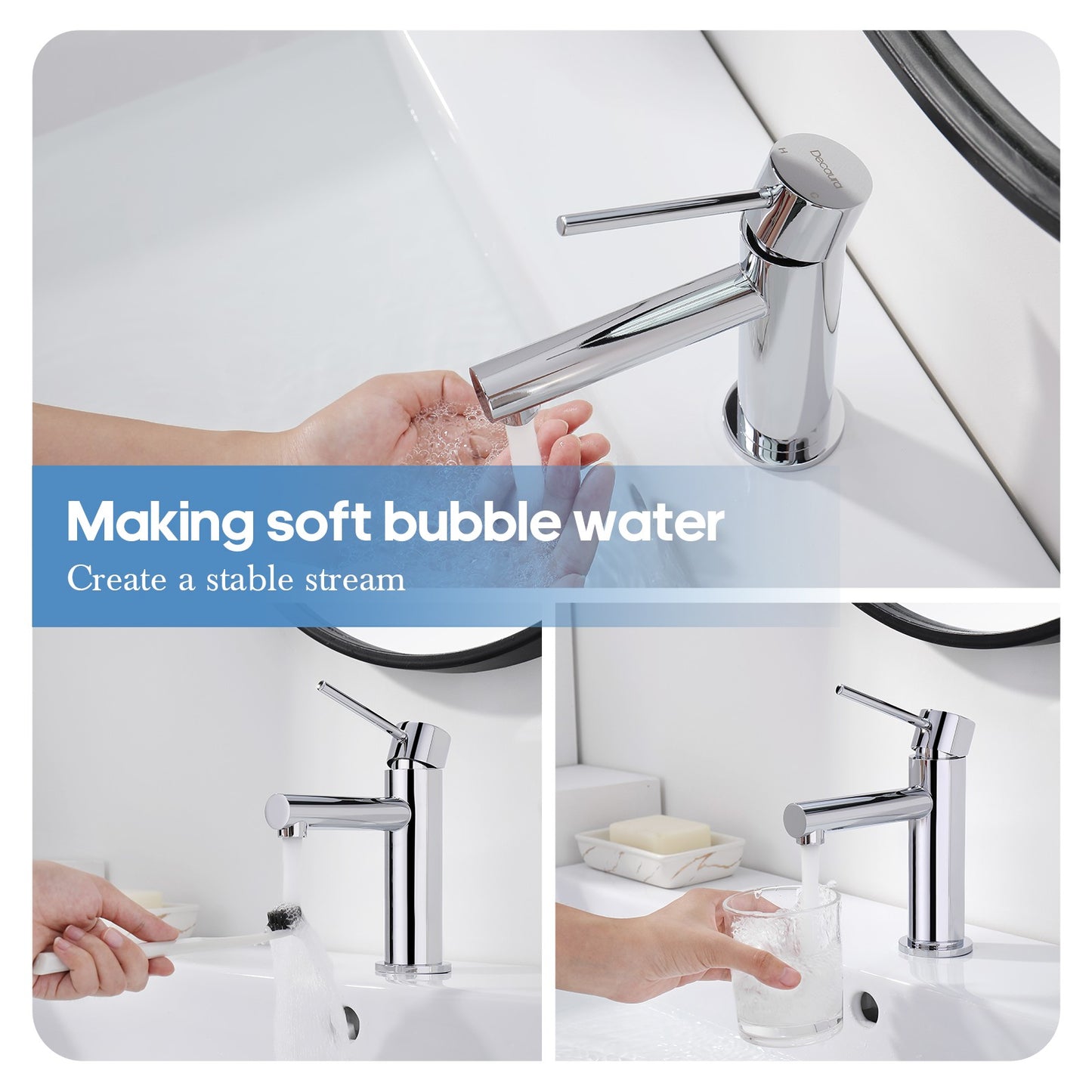 Decaura Bathroom Basin Mixer Tap Stainless Steel Round Chrome/Brushed/Black/Gold