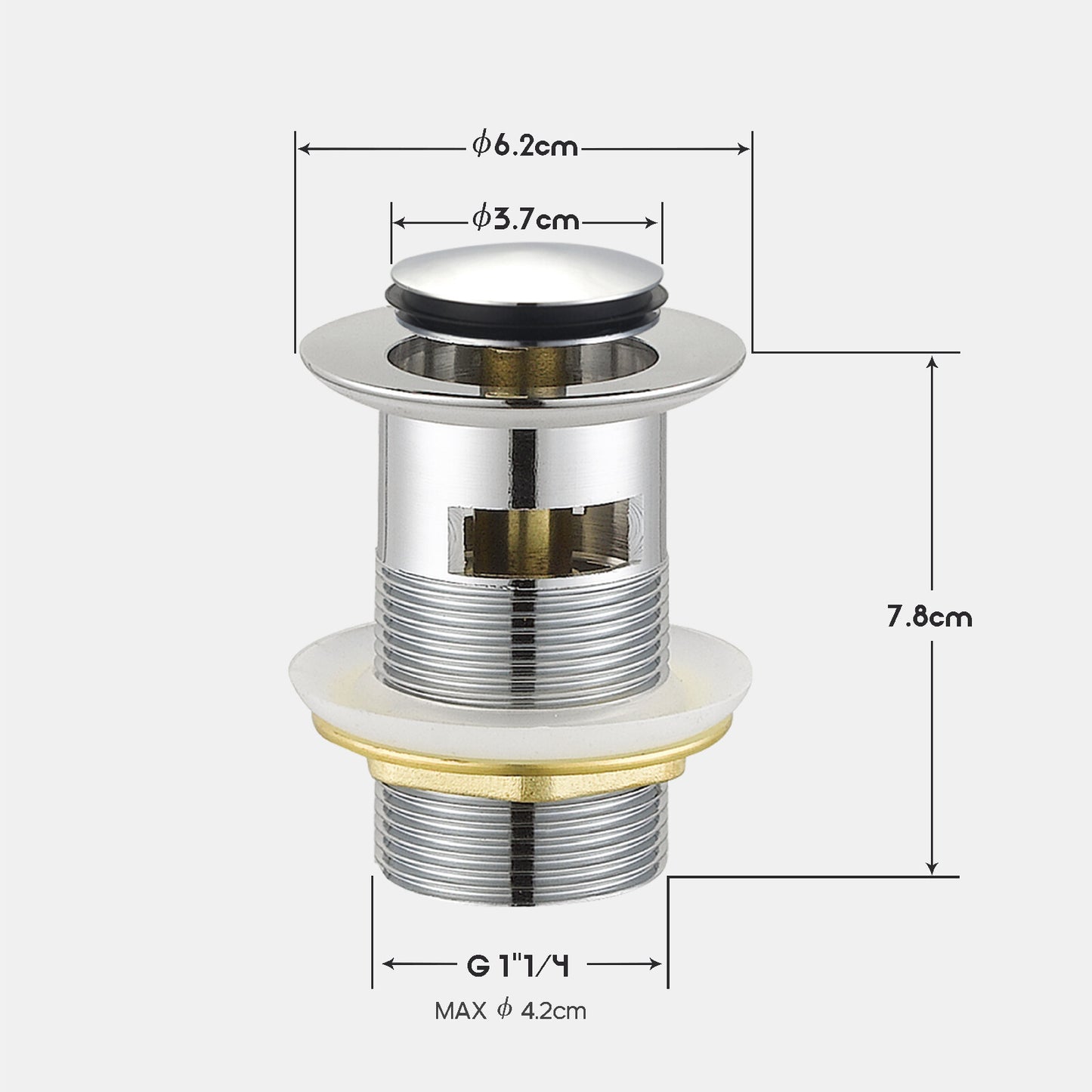 Decaura Pop Up Waste with Overflow Vanity Basin Push Plug Drain 32mm Chrome