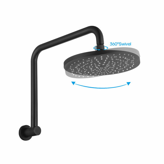 WELS 9" Rain Shower Head Set Black Round Gooseneck Arm Rainfall Overhead