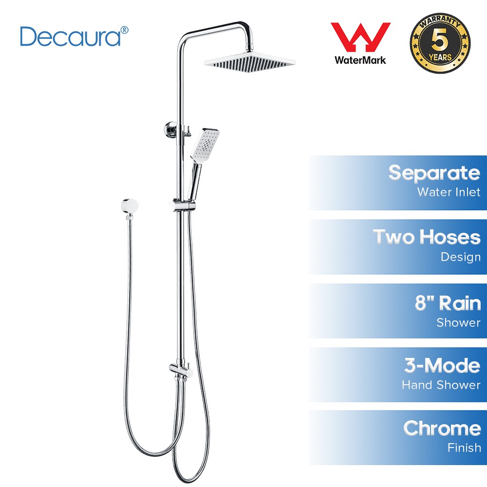 Decaura Square Shower Head Set  Black/Chrome Separate Water Inlet Wall Tapware
