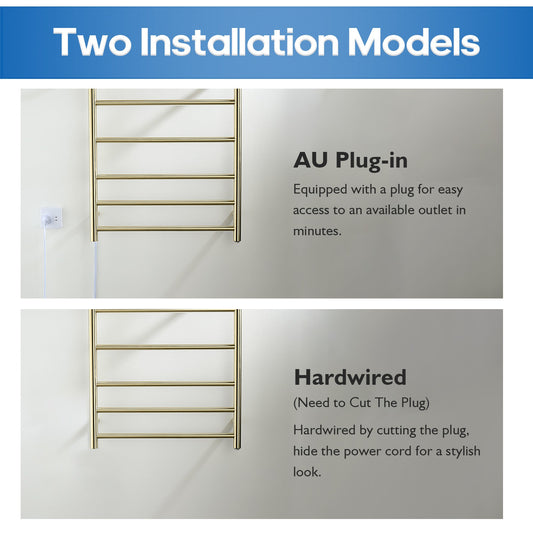 Decaura Wall Mounted Heated Towel Rail Brushed Gold 7 Bars 304 Stainless Steel