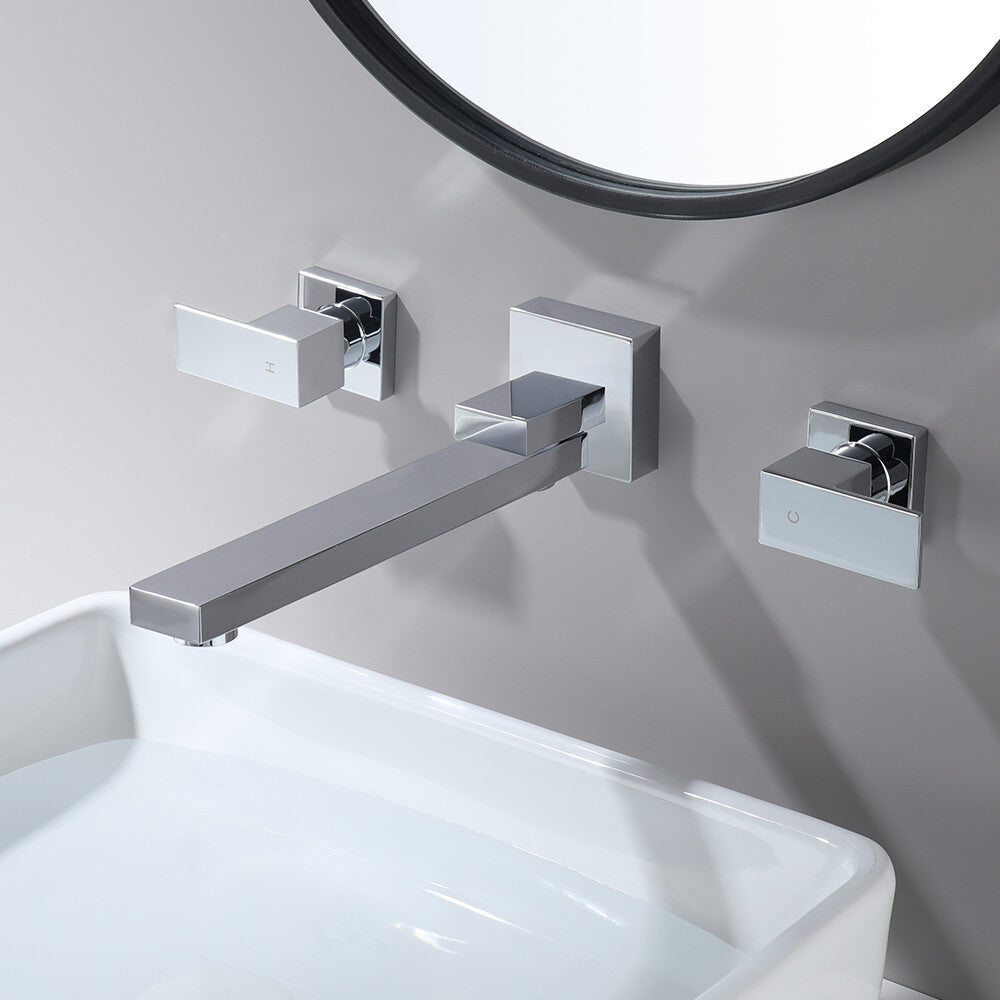 Decaura Square swivel Bath Spout and Wall Taps Set Chrome for Bathtub/Basin
