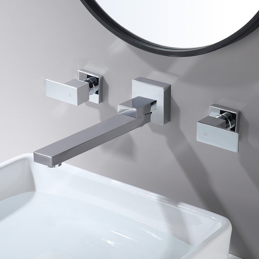 Decaura Square swivel Bath Spout and Wall Taps Set Chrome for Bathtub/Basin