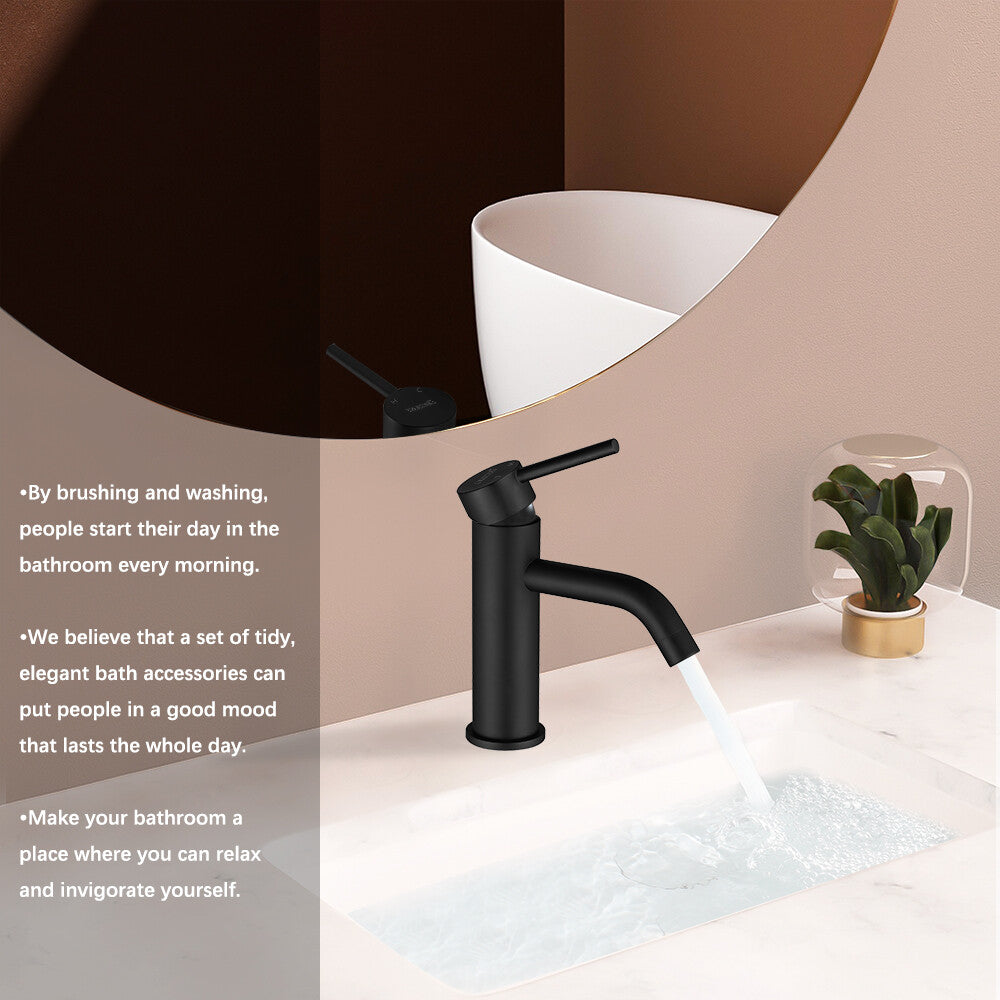 Decaura Bathroom Basin Sink Mixer Tap Matte Black Brass Faucet Round Gooseneck