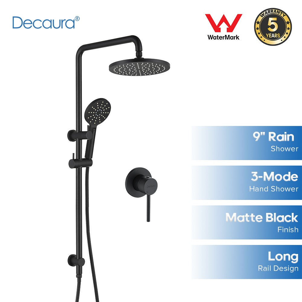 Decaura Shower Head Set Gooseneck Arm Brushed Gold/Black/Chrome Wall Tapware