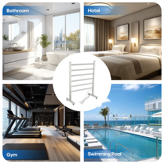 Decaura Freestanding Heated Towel Rail Racks 304 Stainless Steel 6 Rungs Brushed