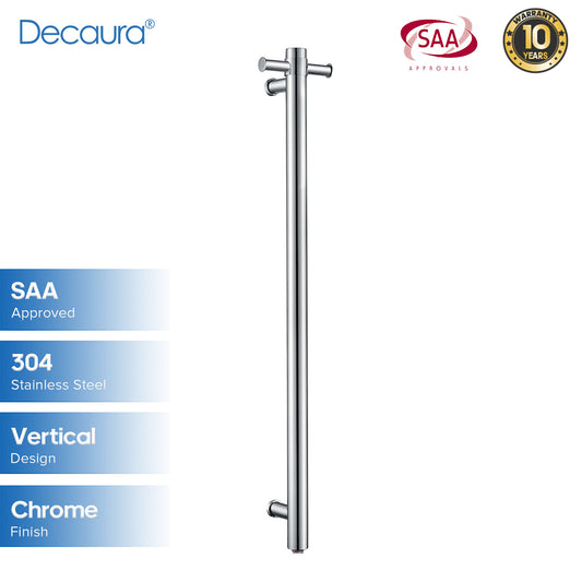 Decaura Wall Mounted Heated Towel Rail Vertical Chrome 304 Stainless Steel Round