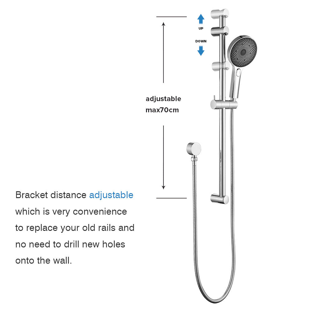Decaura Hand Held Shower Head on Sliding Bar Chrome Shower Rail Set 3-Mode