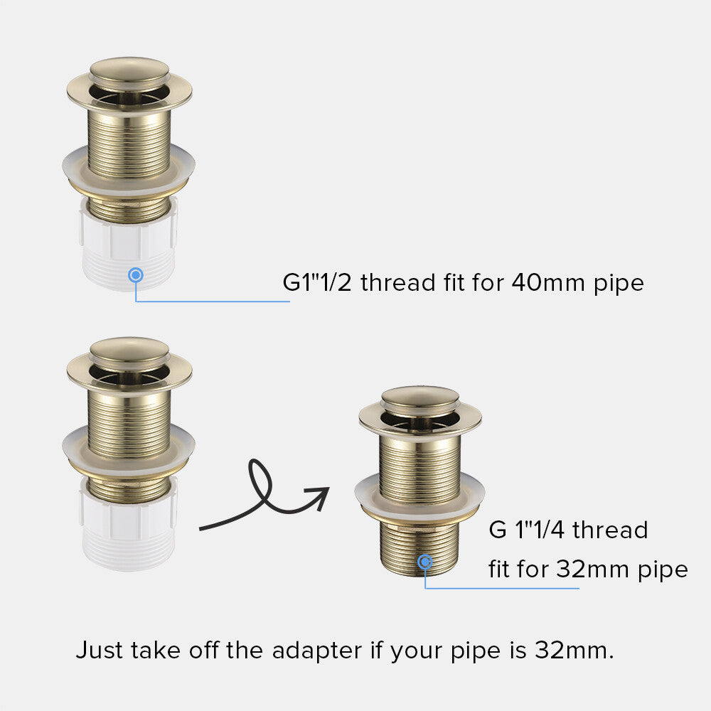 Decaura Brushed Gold Basin Mixer Tap and Pop Up Waste without Overflow Bathroom
