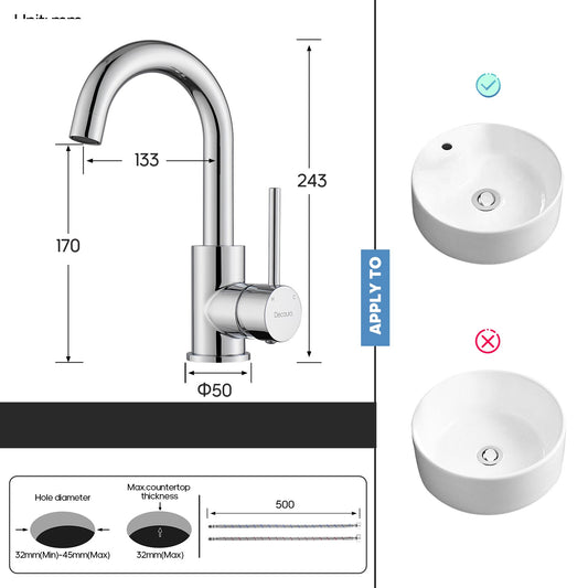 Decaura Bathroom Basin Mixer Tap Chrome Swivel Gooseneck Arm 170mm Spout Height