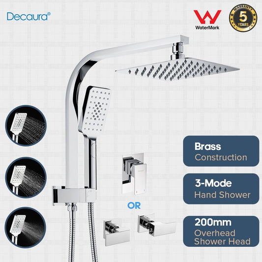 Decaura Shower Head Set 2 in 1 System Gooseneck Arm Chrome Wall Mount Mixer Taps