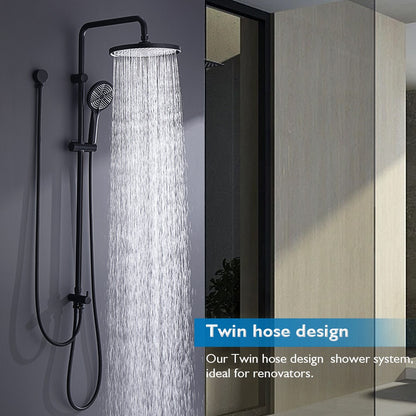 Decaura 10" Rain Shower Head Set Black Round Gooseneck Shower Arm Wall Tapware