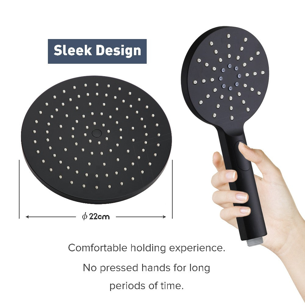 Decaura Shower Head Set Black 9" Rainfall Round Bathroom Wall Mount Mixer Taps