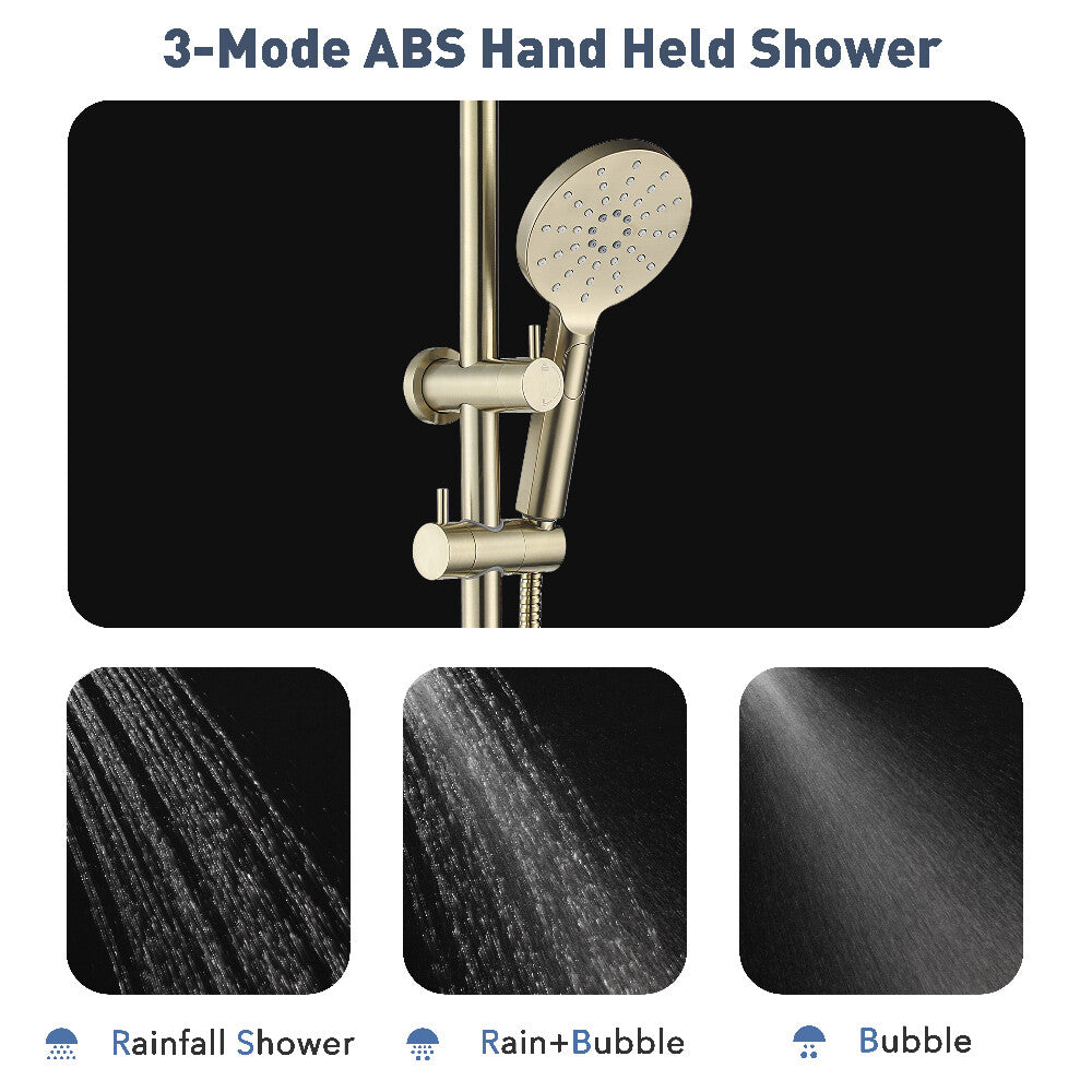 Decaura 8" Rain Shower Head Set Brushed Gold 2 in 1 System Gooseneck Arm