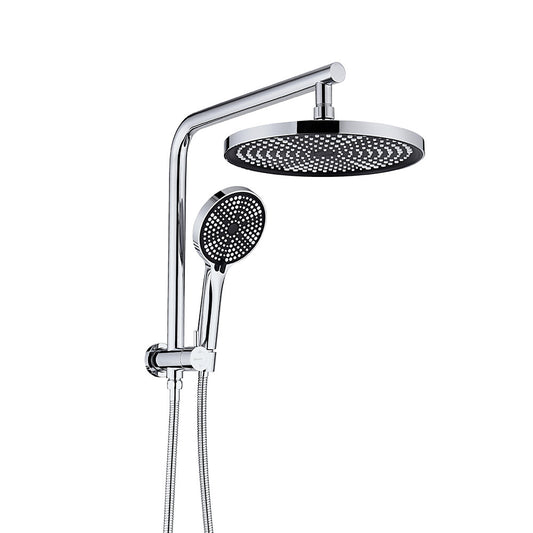 WELS 10" Rain Shower Head Set Round Chrome 2 in 1 Gooseneck Arm