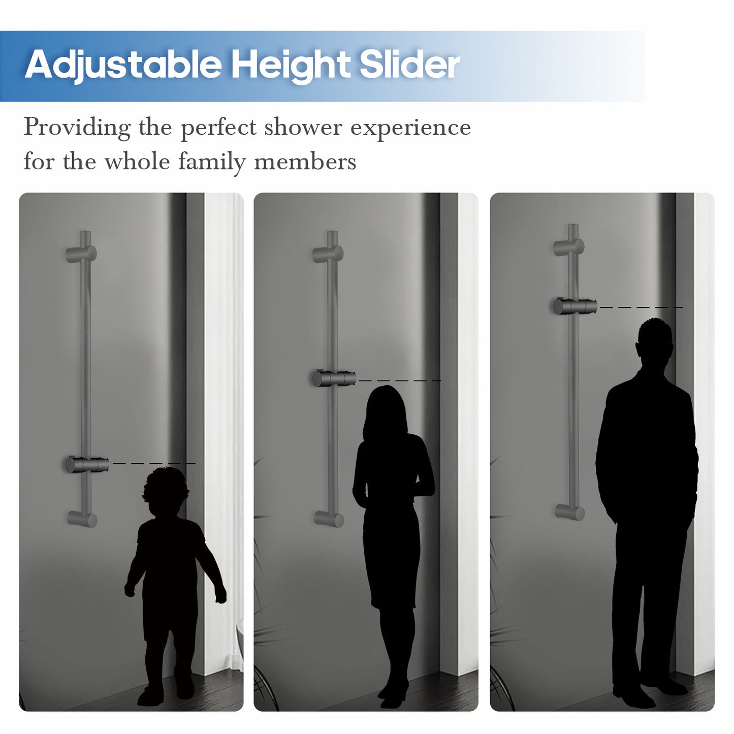 Shower Riser Rail Head Holder Hose Slider Black Replacement Adjustable