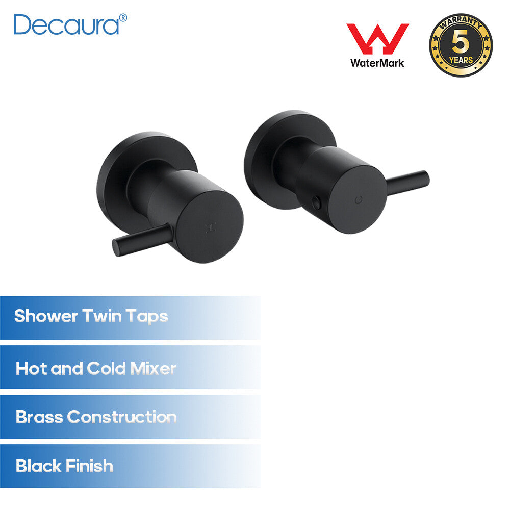 Round Shower Taps 1/4 Turn Mixer Black Wall Tapware Top Assembly