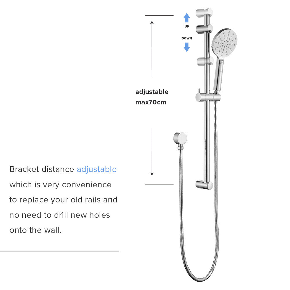 Decaura Chrome Shower Rail Set Hand Held Shower Head Shower Mixer Taps Round