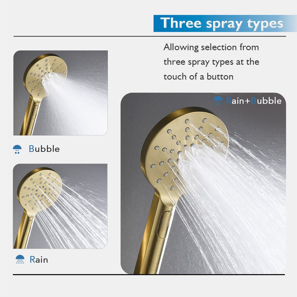 Decaura Shower Head Set Brushed Gold Round Rail Set Shower Mixer Tap Wall Mount