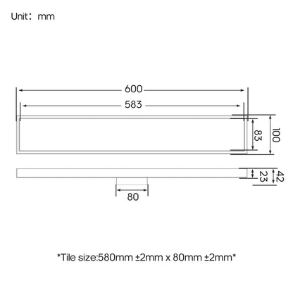Decaura 600mm Tile Insert Shower Grate Floor Drain 80mm Waste Outlet Brushed